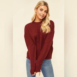 Cozy Warm Brick Rust Color Cable Knit Cozy Sweater